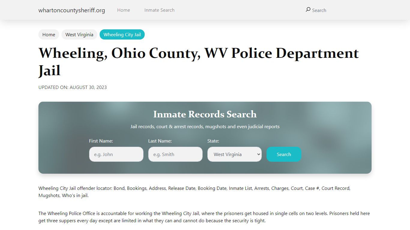 Wheeling, WV City Jail Inmates, Arrests